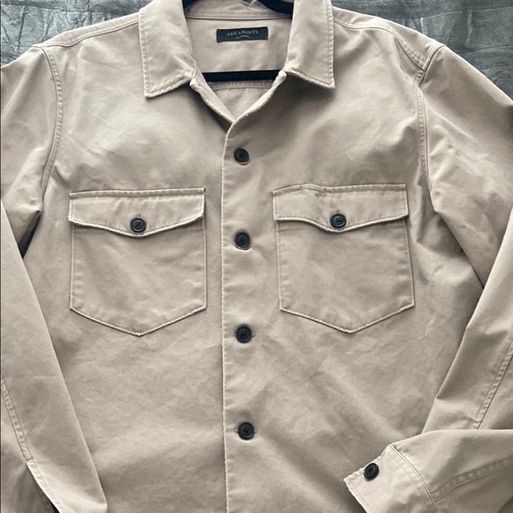 All Saints Men's Beige Buttoned Jacket Distressed Workman XXL Firebase LS Shirt - Picture 3 of 10